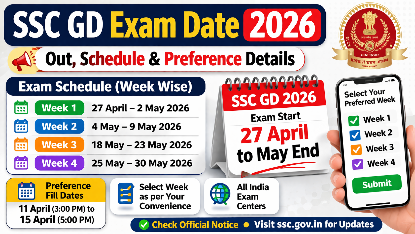SSC GD Exam Date 2026 Out, Schedule & Preference Details