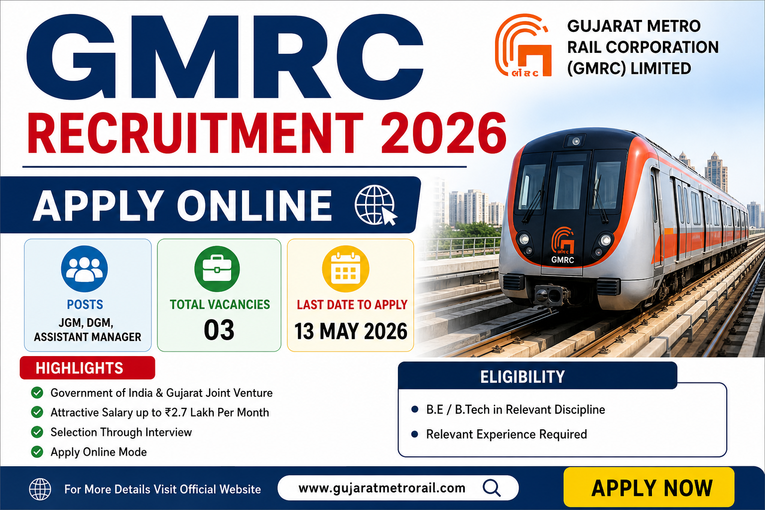 GMRC Recruitment 2026 Apply Online, Last Date, Eligibility