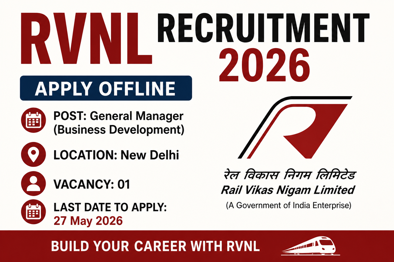 RVNL Recruitment 2026 Apply Offline, Last Date, Eligibility